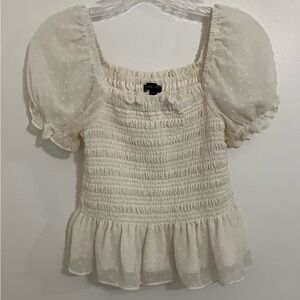 Moa Moa Smocked Puff-Sleeve Square-Neck Top Milkmaid Coquette Cottagecore Mediu
